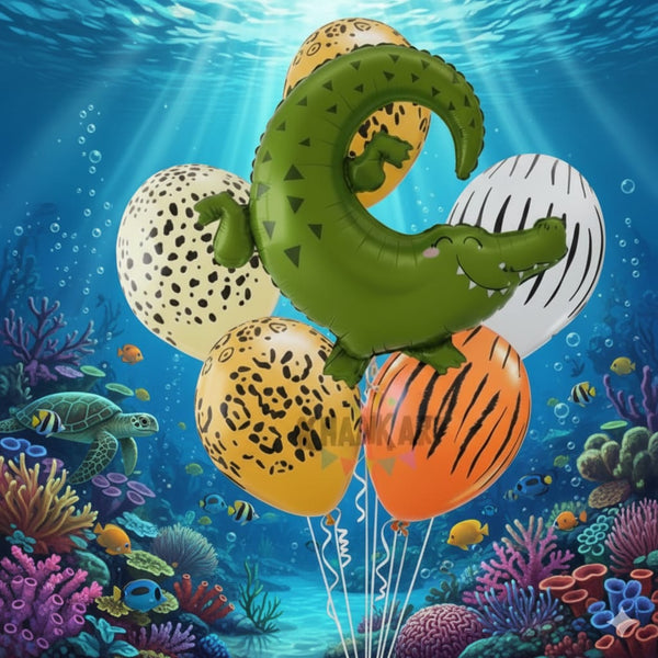 Alligator Theme Foil Balloon Foil Balloon Set of -5 Piece For Birthday Day Party
