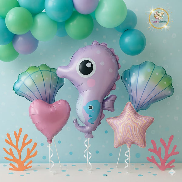 Sea Horse Theme Foil Balloon Foil Balloon Set of -5 Piece For Birthday Day Party