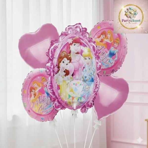 Princess Theme Foil Balloon Foil Balloon Set of -5 Piece For Birthday Day Party