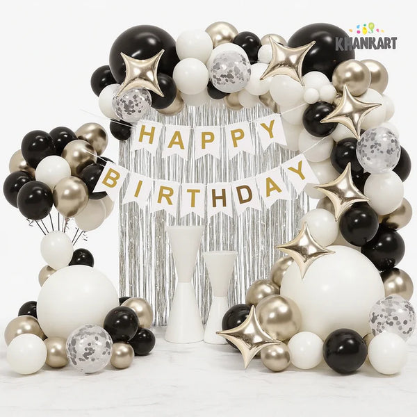 104pcs Silver & Black White Balloons Garland Theme Set For Bow Themed Party Decoration & Celebration