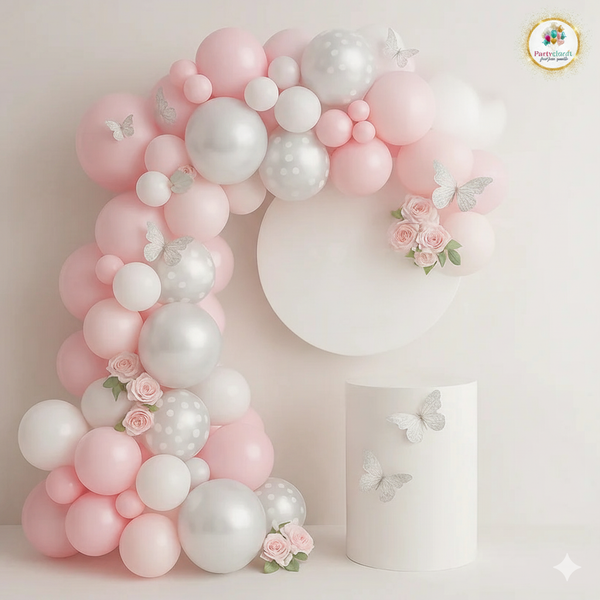 100 pcs Pink Silver White  Glitter Confetti Balloons Garland Theme Set For Bow Themed Party Decoration & Celebration