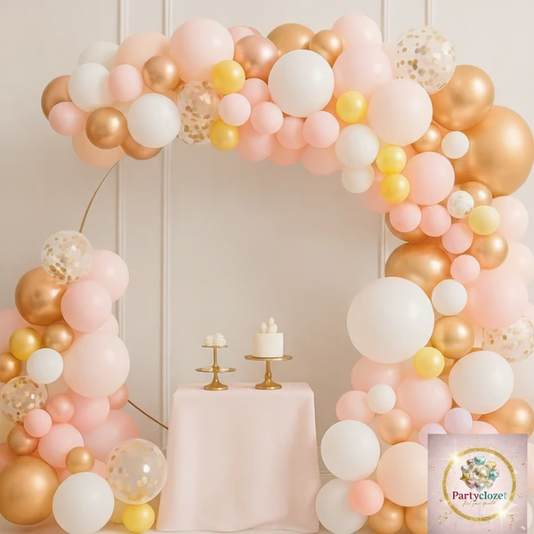 80 pcs Baby Pink White Rose Gold Confetti Balloons Garland Theme Set For Bow Themed Party Decoration & Celebration