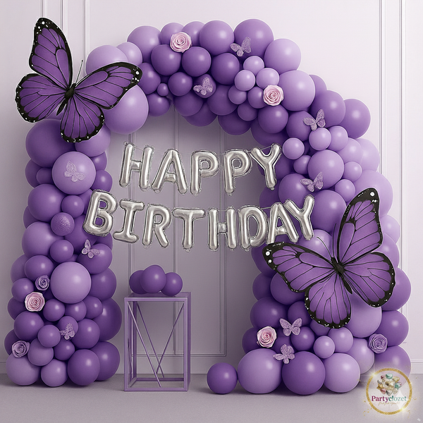 59 pcs Purple Happy Birthday  Balloons Garland Theme Set For Bow Themed Party Decoration & Celebration