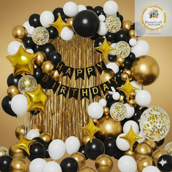 104pcs Gold & Black White Confetti Balloons Garland Theme Set For Bow Themed Party Decoration & Celebration