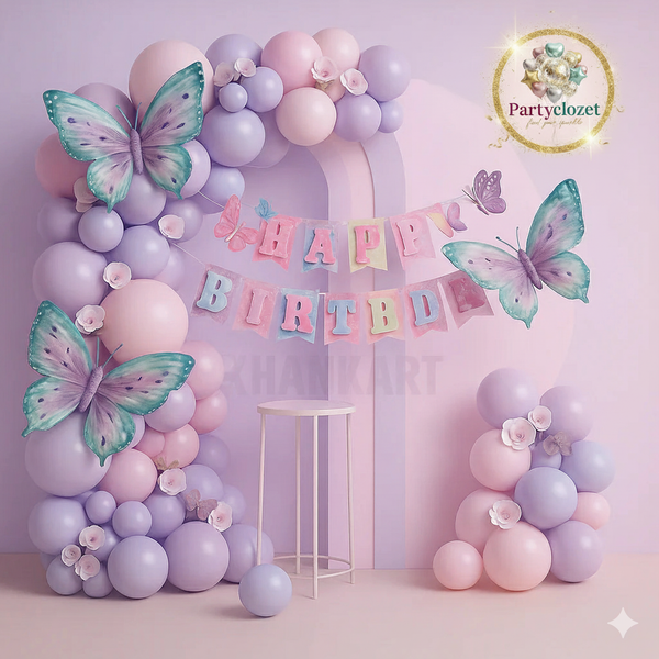 100 pcs Purple Peach Pink Garland Theme Set For Bow Themed Party Decoration & Celebration