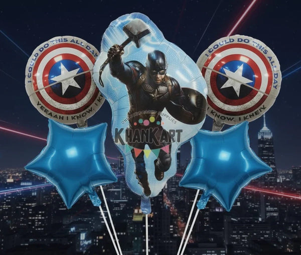 Captain America Theme Foil Balloon Foil Balloon Set of -5 Piece For Birthday Day Party